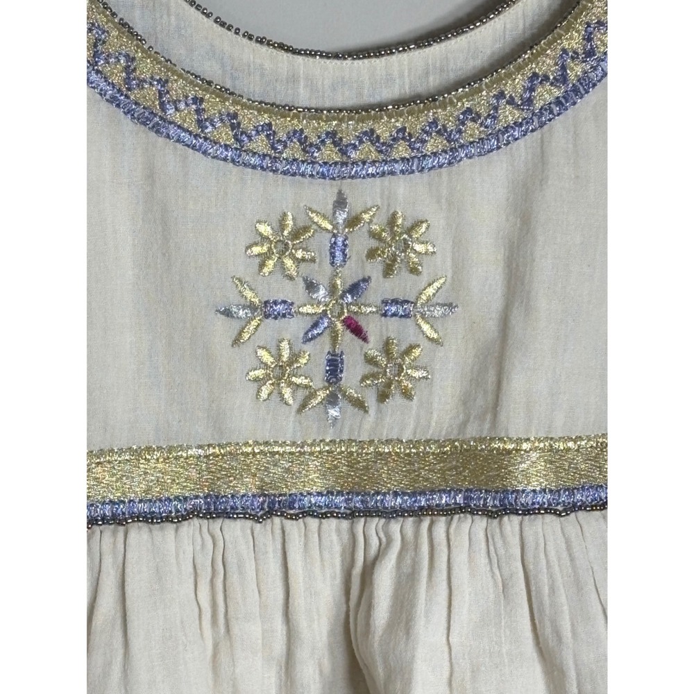 Christophe Sauvat Metallic Embroidered Boho Beaded Babydoll Top Cream Medium - Picture 4 of 12